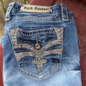 Rock Revival Women's Blue Denim Boot Cut Jeans with Embellished Pocket